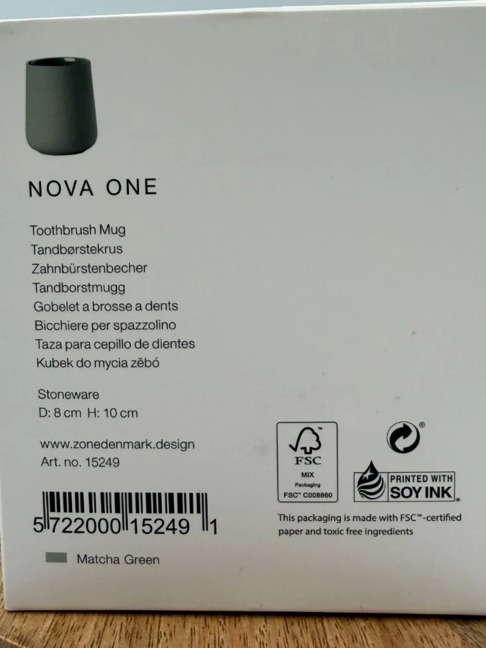 Zone Denmark Nova One Toothbrush Mug Stoneware Matcha Green Sleek Modern NIB